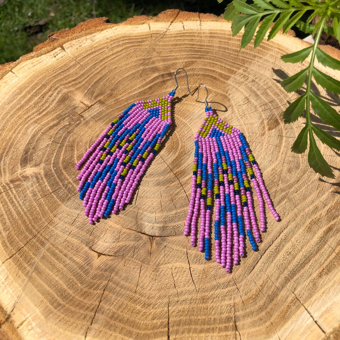 Beautiful Long Seed Bead Earrings Dangling Earrings Native - Etsy