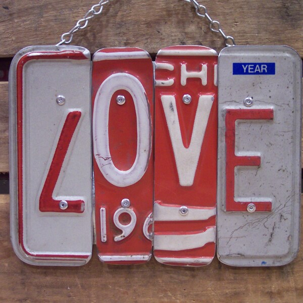 LOVE SIGN Recycled - Repurposed - Upcycled LOVE License Plate Wall Hanging