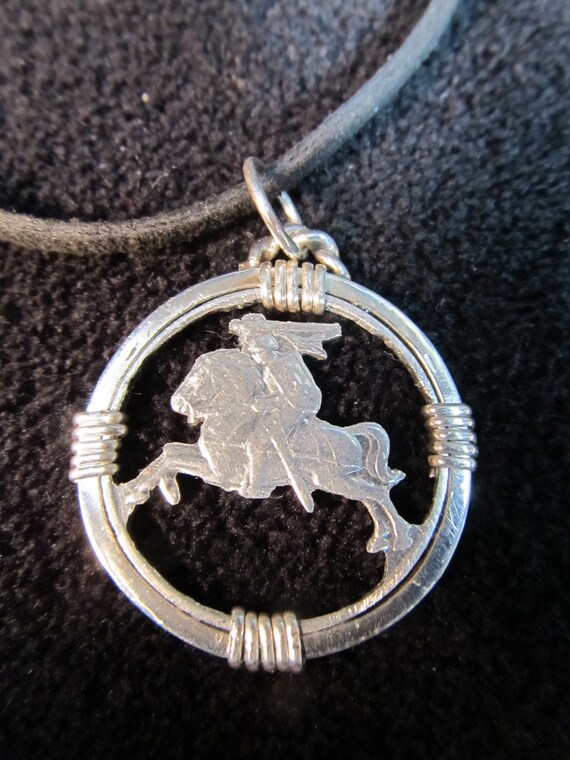 Lithuanian Knight Coin Pendant: Sterling Silver Bezel, 18