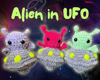 Peluche de ganchillo hecho a mano de extraterrestre en OVNI - Elige un color