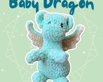 Pequeño dragón bebé verde de peluche hecho a mano