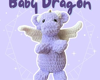 Peluche de dragón morado hecho a mano, de crochet, con púas perladas