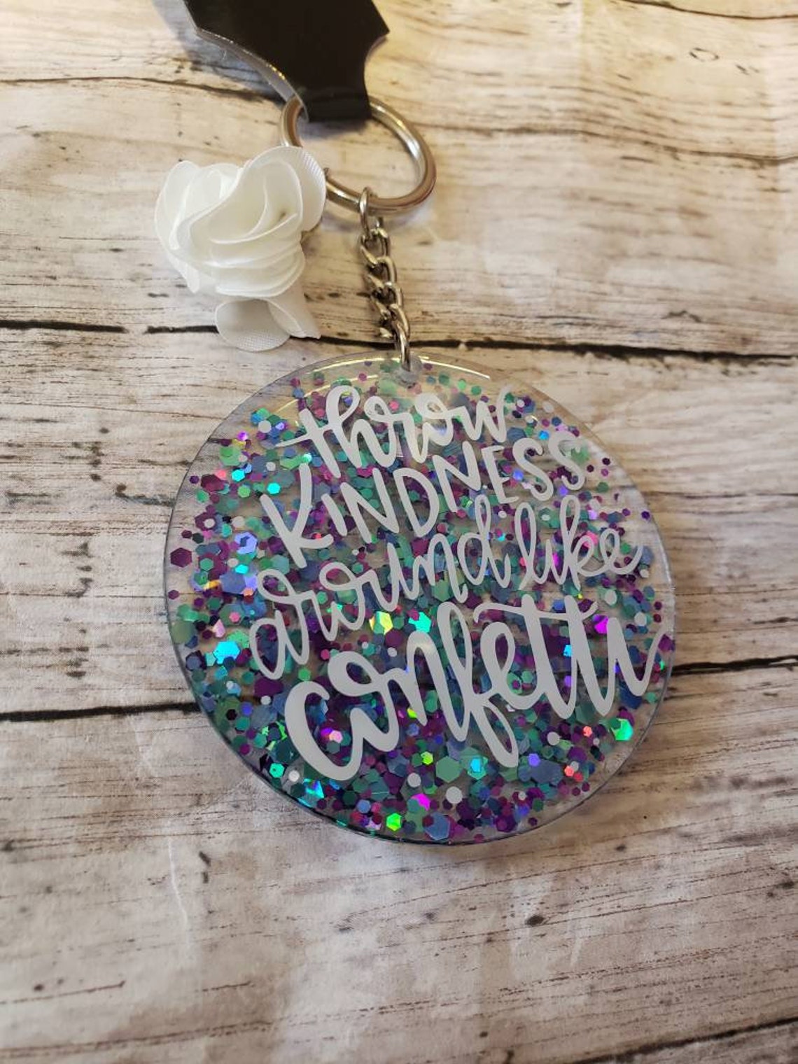 Throw kindness like confetti glitter keychain Etsy