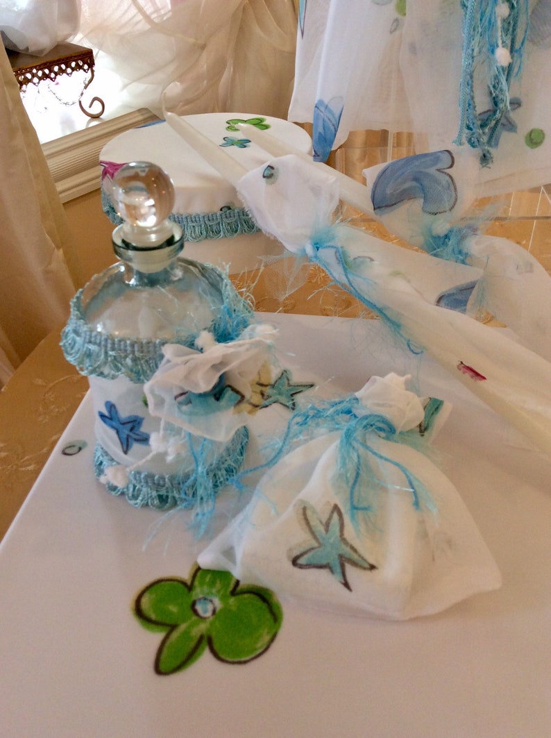 Blue Lathopana set, Orthodox Baptism Lathopana set,Greek Baptism Ladopana set,Oil Sheet and Towels set for Greek Baptism