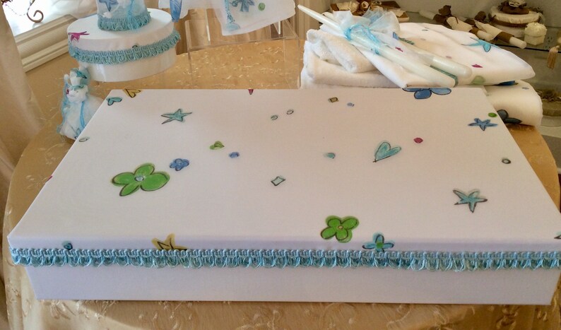 Blue Lathopana set, Orthodox Baptism Lathopana set,Greek Baptism Ladopana set,Oil Sheet and Towels set for Greek Baptism