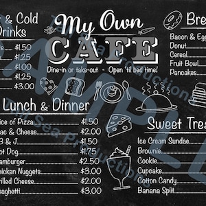 Imprima você mesmo MEU PRÓPRIO cardápio de parede digital para crianças - Menu do café da sala de jogos Brincadeira de lousa de faz de conta para crianças - Download digital