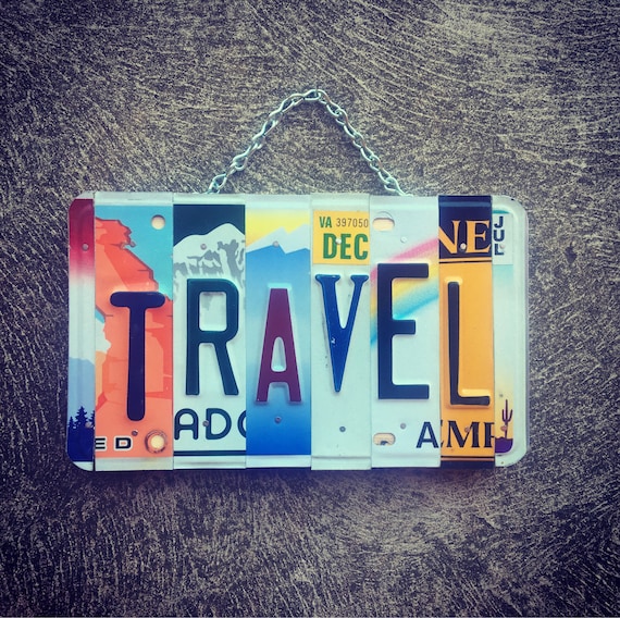 TRAVEL. License Plate Art. Travel Gifts. Travel Gift for Bride and Groom. Travel Gifts for Men. Travel Decor. Travel Inspired Art.