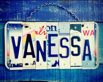 Vanessa. License plate. Sign. Girlsroom. Name. Birthday. Personalized. Babygirl. Nursery decor.