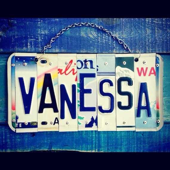 Vanessa. License plate. Sign. Girlsroom. Name. Birthday. Personalized. Babygirl. Nursery decor.