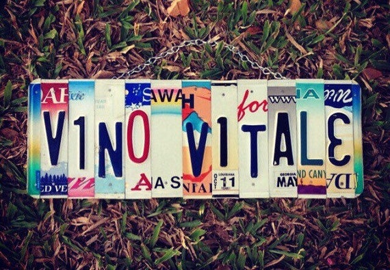 License Plate Art, Wine sign, Wine Gift for Friend, Wine Bar Decor,  Upcycled License Plate, Vino Sign