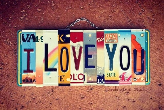 I Love You License Plate Art Sign, Anniversary Decor
