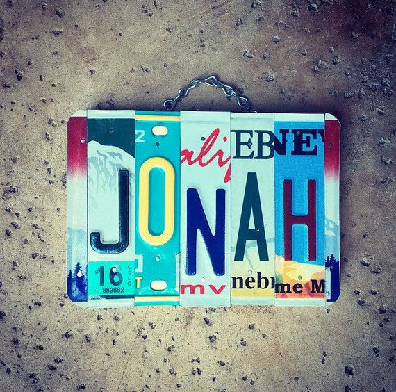 Boys Name Sign, Jonah, Boys Gift, Gift for Boys, License Plate Art, Christmas Gift Idea, Baby Shower Gift, Personalized Gift.