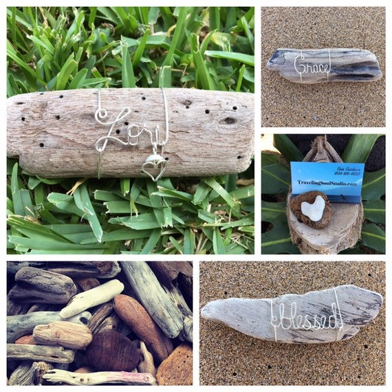 Personalized Name, Inspirational Gifts for Mom, Driftwood Beach Decor, Wire Art, Word Art, Made in Hawaii, Driftwood Pieces.