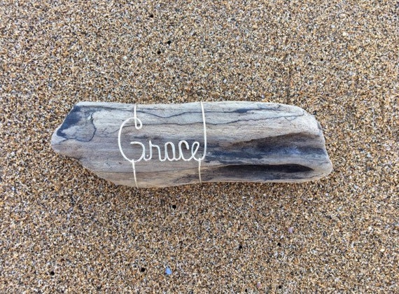 Grace Wire Wrapped Driftwood Inspirational Art, Wire Name Place Setting, Driftwood, Beach House Decor, Made in Hawaii