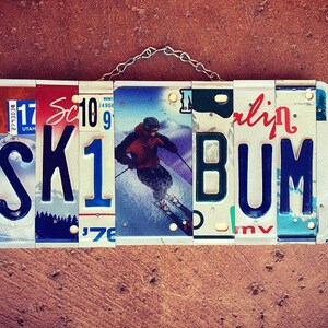 Signe de ski, décor de ski, cadeaux de ski, signe de plaque d&#39;immatriculation Ski Bum, cadeaux pour les skieurs, cadeaux de skieur, décor de cabine de ski, plaque d&#39;immatriculation, cadeaux pour papa