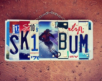 Signo de esquí, decoración de esquí, regalos de esquí, cartel de placa de matrícula de Ski Bum, regalos para esquiadores, regalos de esquiador, decoración de cabina de esquí, matrícula, regalos para papá