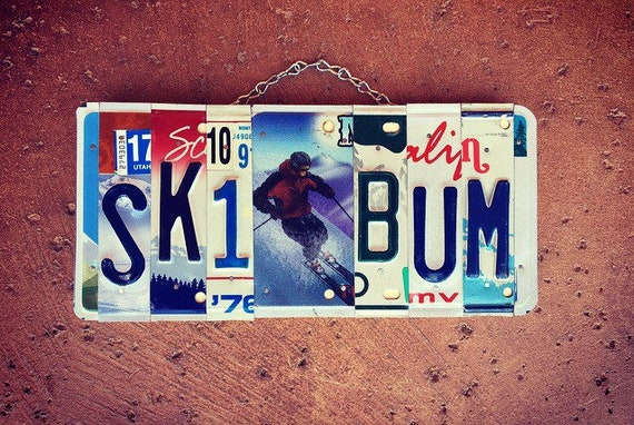 Ski Sign, Ski Decor, Ski Gifts, Ski Bum License Plate Sign, Gifts for Skiers, Skier Gifts, Ski Cabin Decor,  License Plate, Gifts for Dad