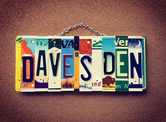 Personalized Gift for Dad, License Plate Art, Upcycled, Wood Sign, Mancave Decor, Car Memorabilia, Rustic Garage Sign, Gift for Men