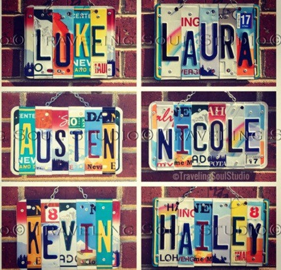 License Plate Name Sign, Gifts for Kids, Childrens Gifts, Dorm Room Decor, Personalized Gifts, Custom Names, License Plate Art, Unique Gift