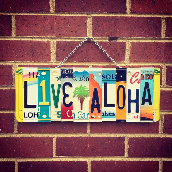 Live Aloha Sign, Aloha Sign, Palm Tree Decor, License Plate Art, Gift for Mom, Beach Gift, Palm Tree Wall Art, Beach House Decor, Hawaii Art