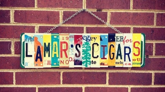 Personalized License Plate Cigar Sign, Cigar Bar Sign, Cigar Bar Decor, Personalized Gift for Dad, Gift for Smoker, Anniversary Gift Idea