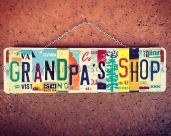 Gift For Grandpa, License Plate Sign, Garage Sign, Grandpa's Shop, Grandpa Birthday, Personalized Gift for Grandpa