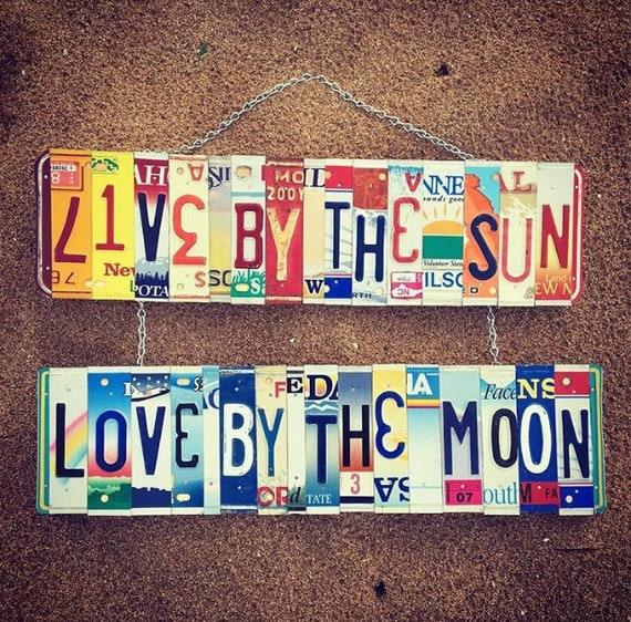 Bohemian Decor, Live By the Sun Love by the Moon Sign, Home Decor, Hippie Decor, boho, License Plate Art, Dorm Room, Gift for Girl