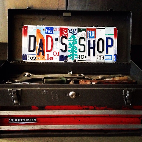 DAD'S SHOP License Plate Art - Fathers Day Gift - Gift for Him - Retirement Gift - Mechanics Gift - Gift for Dad