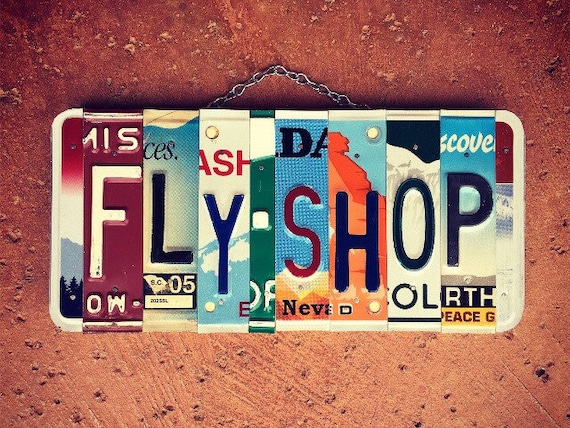 Fly Shop Fly Fishing License Plate Art Sign, Fishing Decor, Fishing Gift Ideas, Birthday Gift for Dad, Fly Fishing Sign, Gift for Fisherman