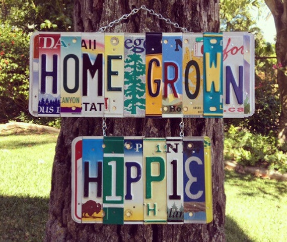 Home Grown Hippie Recycled License Plate Sign, Hippie Sign, Bohemian Art, License Plate Art, License Plate, Home Grown, Gift for Hippie, Art