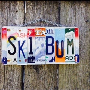 Ski Bum Sign, Gifts for Skiers, Ski Cabin Art, License Plate Sign, Skier Gift Ideas, Skier Sign