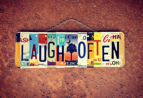 Laugh Often Recycled License Plate Sign, Laugh Signs, License Plate Art, Positive Quotes Sign, Palm Tree Decor, Birthday Gift Idea.