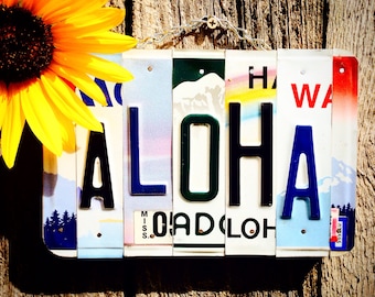 Aloha Sign, Hawaiian Decor, Beach Sign, Beach House Decor, Surf Decor, License Plate, Hawaiian
