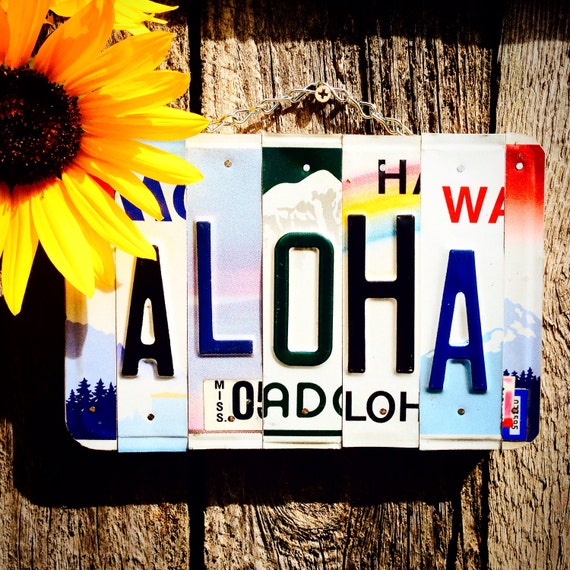 Aloha Sign, Hawaiian Decor, Beach Sign, Beach House Decor, Surf Decor, License Plate, Hawaiian