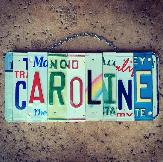 Personalized Gift for Girls, Custom Name, Girls Room Decor, License Plate Art, Caroline, Stocking Stuffers, Christmas Gift for Girls.