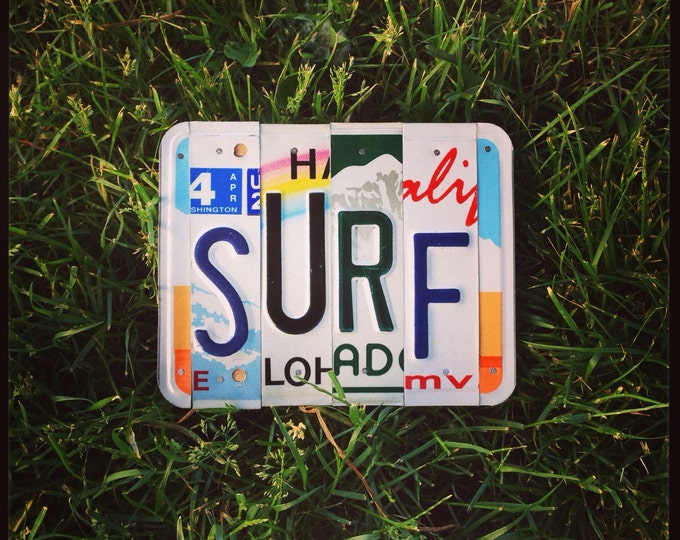 SURF License Plate Sign. Surfer Sign. Gift for Surfer. Surf Decor. Surf