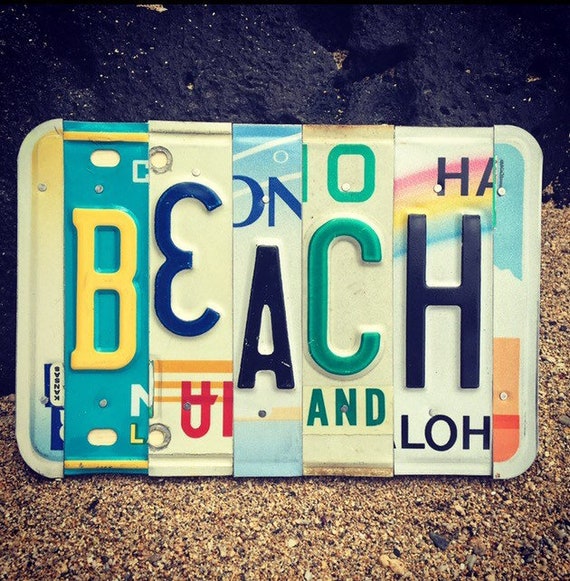 Hawaiian Beach Themed License Plate Art Sign, Beach Sign, Beach Home Decor, Beach Wall Art, Beach License Plate, Beach Decor, Beach Gift.