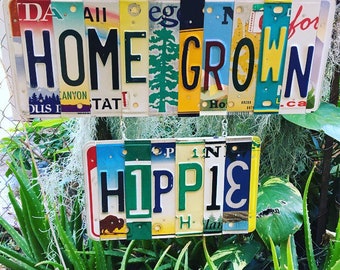 Home Grown Hippie Recycled License Plate Art Garden Sign, Gardening Gift, License Plate Signs, Hippie Decor, Quarantine Gift, Patio Art