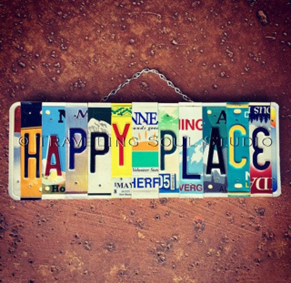 Happy Place License Plate Sign, Colorful My Happy Place Wall Hanging, Made in Hawaii, Beach Home Decor, Travel Gifts, Recycled Number Plates