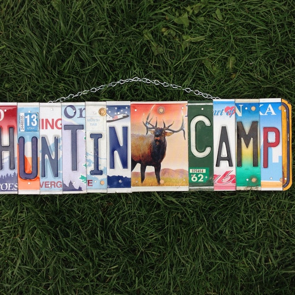 license plate art, recycled, hunting, hunter, elk, man, gift idea, camping.