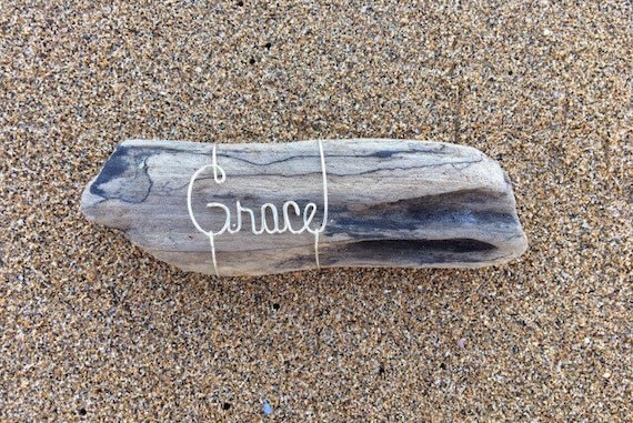 Grace Wire Wrapped Driftwood Inspirational Art, Wire Name Place Setting, Driftwood, Beach House Decor, Made in Hawaii