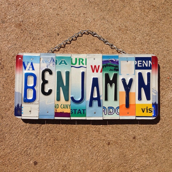 Boys. Name. Room decor. Sign. Handmade. Baby boy. Red. Christmas. Den. Boys. Kids room. Unique. License plate. Art