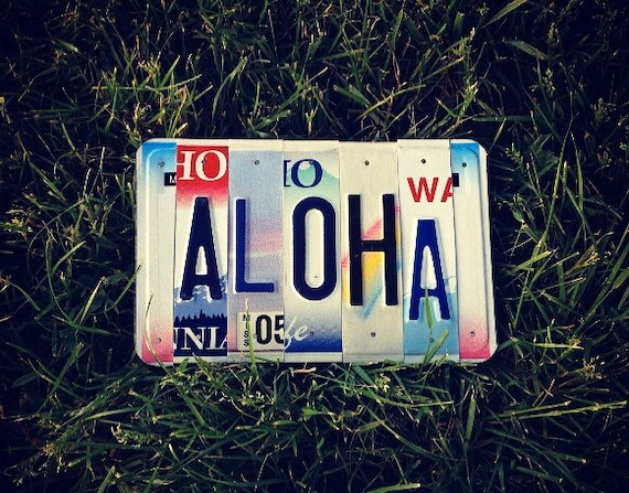 Tropical Aloha Hawaii License Plate Sign Art, Aloha Sign, Made in Hawaii, Aloha Art, Beach Decor, Beach House Decor, Gifts For Friends, Art