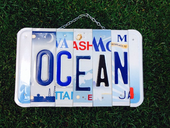 Ocean. Christmas. License plate sign. Room decor.