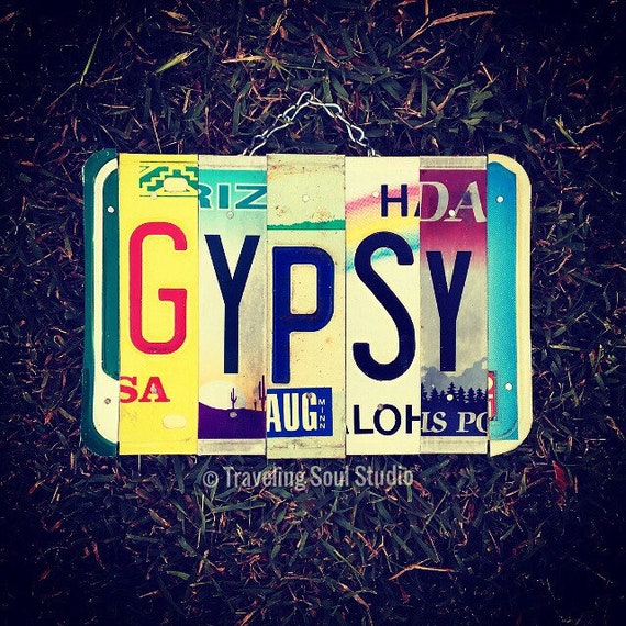 Hippie Decor, Gypsy Sign, License Plate Art, Bohemian Gifts, Travel Art, Birthday Gift for Girl, Recycled, Made in Hawaii, Boho, Wanderlust