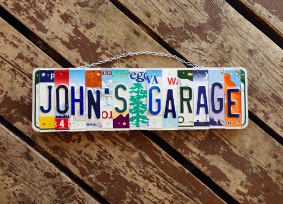 Gift for Dad. License Plate Art. Garage Sign. Mechanic Gift. For Him. Fathers Day Gift. Mancave Decor. Garage Sign.