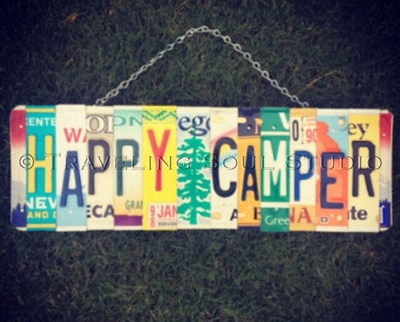 HAPPY CAMPER. License Plate Sign. Office Decor. Positive quotes sign. Camping decor. Camping sign. Be happy sign. Christmas gift idea.