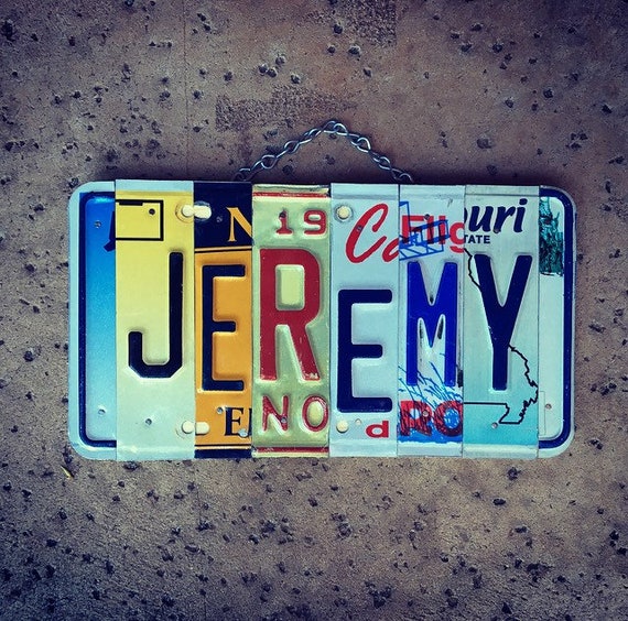 Name Sign, Name Plate, Gift for Men, Jeremy, License Plate, Custom Gifts, Car Stuff for Guys, Nursery Decor.