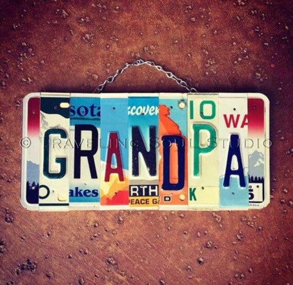 Grandpa Gift, License Plate Sign, Grandpa Sign, Birthday Gift for Grandpa,  Personalized Wood Sign, Garage Decor.