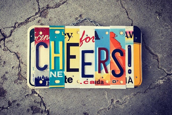 Cheers, Happy New Year, Cheers Sign, Bar Sign, License Plate Art, Wine Gifts, Congratulations Gift, Home Decor, Wall Hanging, Unique Gift